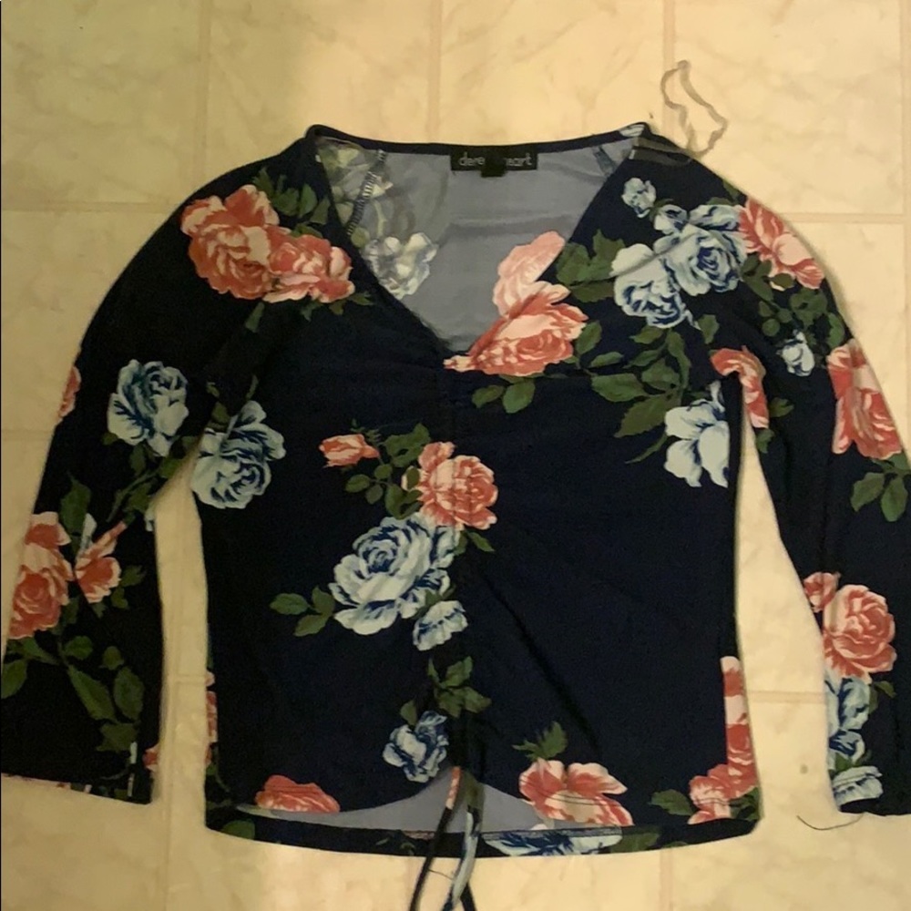 floral, dark blue, long sleeve shirt